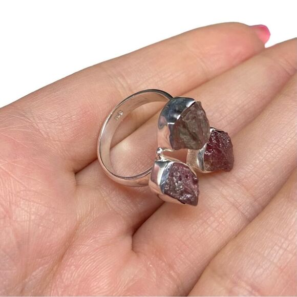 Raw Rough Pink Tourmaline Ring Size 6 Solid Sterling Silver 925 Natural Stone - Picture 6 of 8